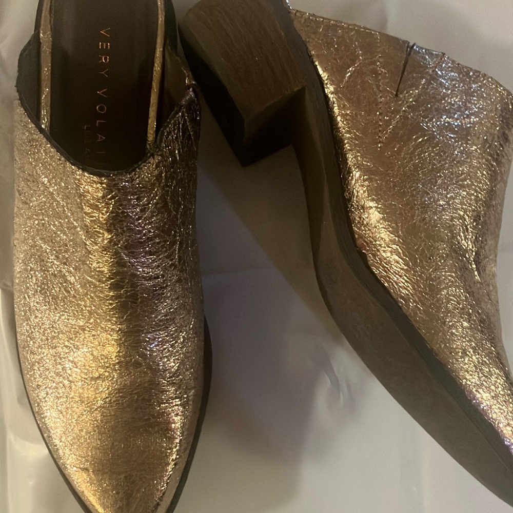 Very Volatile Gold Shimmery Slippers